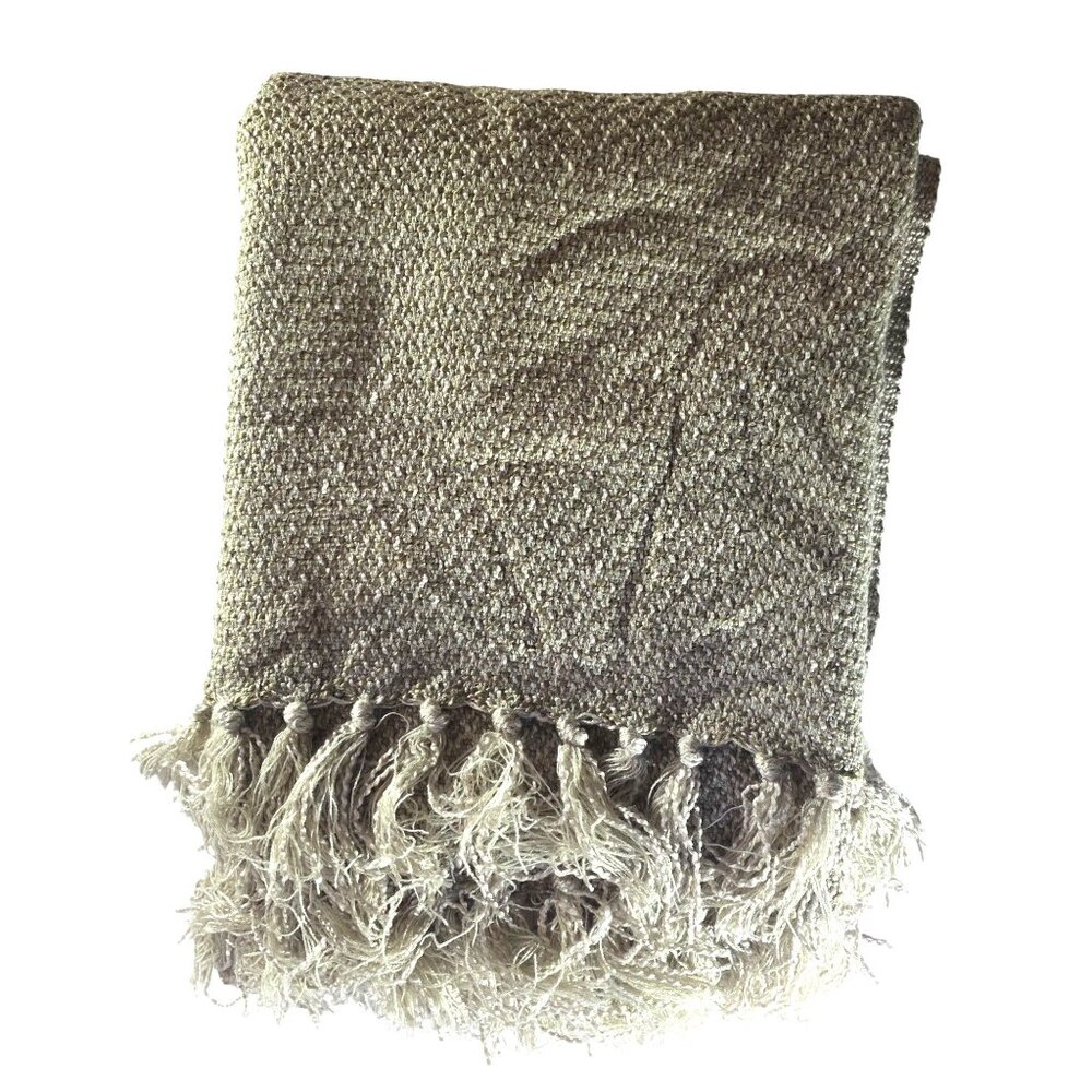 Martha Stewart Collection Blanket Beige Woven Throw  Fringe Acrylic neutral